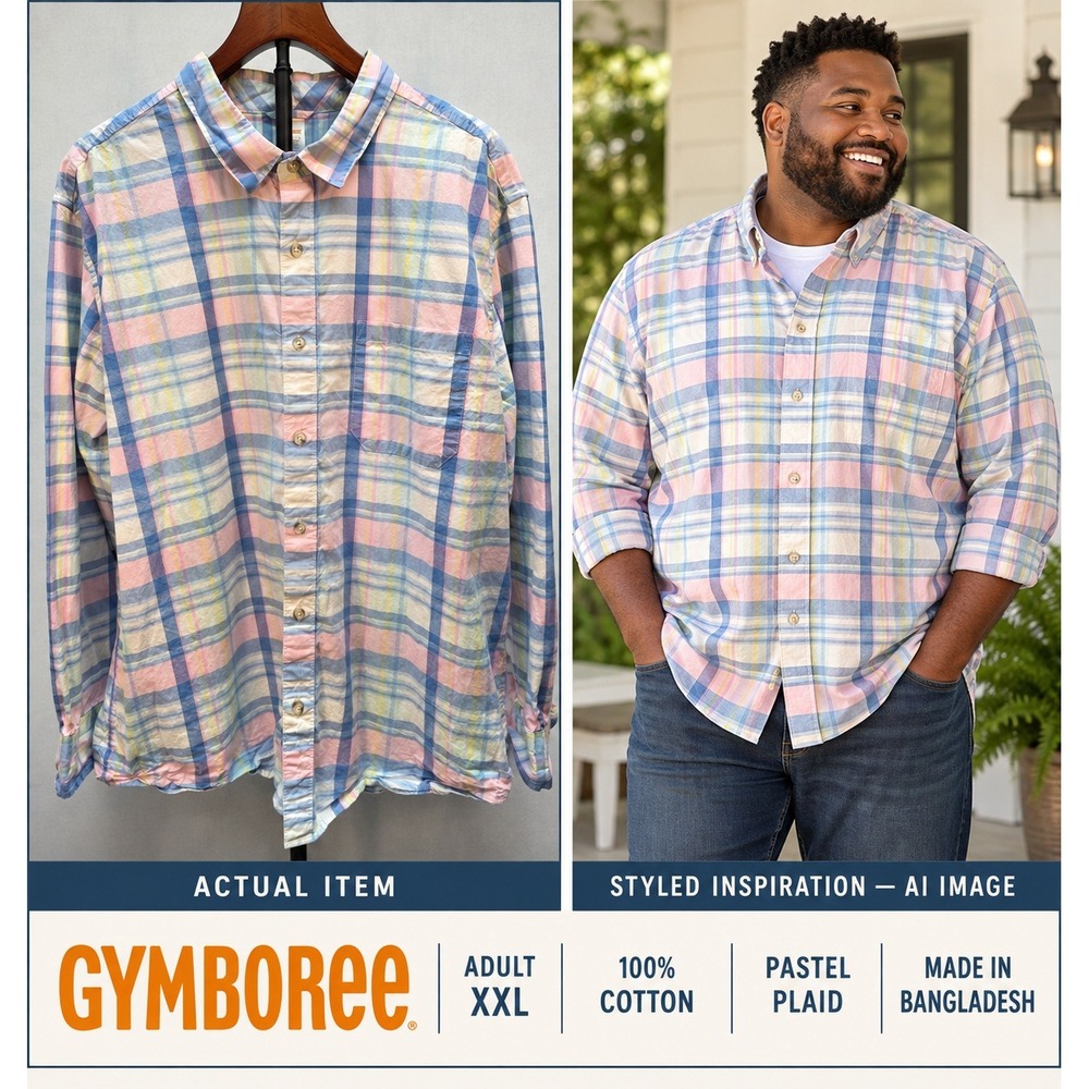 Gymboree Men's XXL 100% Cotton Poplin Button Down Preppy‎ Pastels Long Sleeve